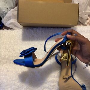 SHEIN Blue Satin Heels with Gold Heel